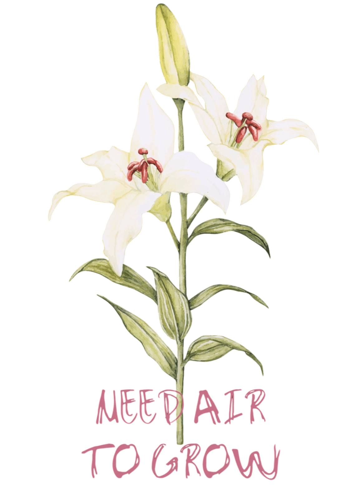 Watercolor lilies with the words: Need Air to grow.